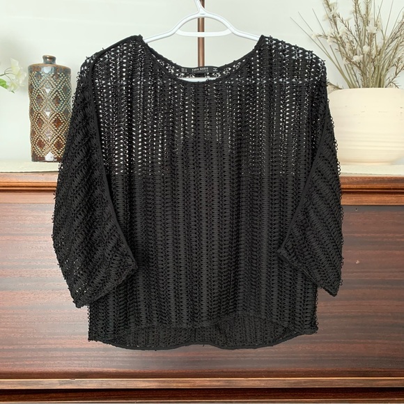 Zara Open Knit Dolman Sleeve Black Top, Size Small - Picture 2 of 8